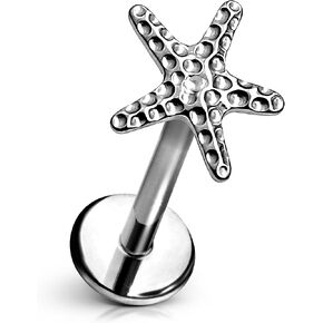 Starfish Flat Back Stud – Single Titanium Earring, Push Pin Design for Sensitive Ears — (Single Earring)