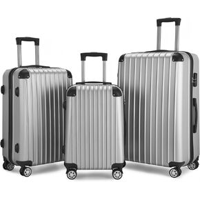 Luggage Set 3 Piece Expandable Lightweight Spinner Suitcase with Corner Guards (Black, 20/24/28)