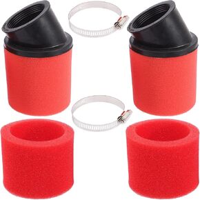 2Pcs Universal 44mm 45mm 46mm Red Angled Double Foam Pod Performance Filter 50cc 70cc 90cc 110cc 125cc ATV Quad Scooter Go Kart Moped Dirt Super Pocket Mini Bike