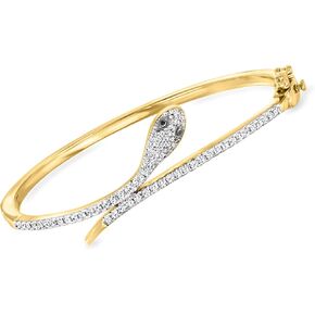 Ross-Simons 1.00 CT. T.W. سوار سوار الأفعى الماسي بالأبيض والأسود في الذهب 18kt على الجنيه الاسترليني. 7 بوصات