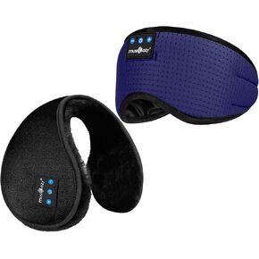 MUSICOZY Ear Warmers Earmuffs Sleep Headphones Bluetooth Headband Eye Mask Sleeping Earbuds for Winter Side Sleepers Workout Running Travel Yoga Office Cool Gadgets Tech Unique Gifts, 2 Pack