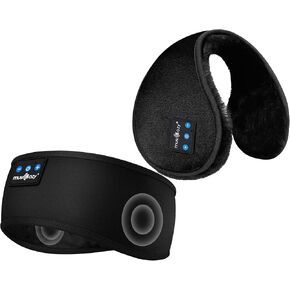 MUSICOZY Ear Warmers Earmuffs Sleep Headphones Bluetooth Sports Headband for Winter Side Sleepers Running Travel Yoga Meditation, EarMuff & Headband, Pack of 2