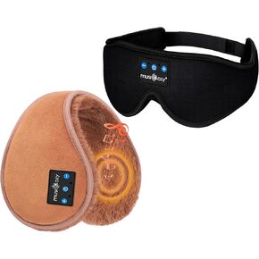 MUSICOZY Ear Warmers Earmuffs Sleep Headphones Bluetooth Sports Headband for Winter Side Sleepers Running Travel Yoga Meditation, Earmuff & Headband, Pack of 2