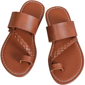 GORGLITTER Girl's Strappy Leather Flats Sandal Cute Braided Dressy Toe Ring Slip on Slide Sandals in Kuwait