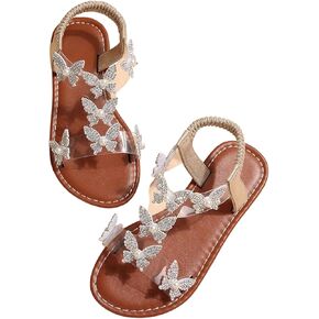 صندل Gorglitter Girl's Clear Butterfly Rhinestone Glitter Strap Strap Flat Sandals Summer Beach Sandal