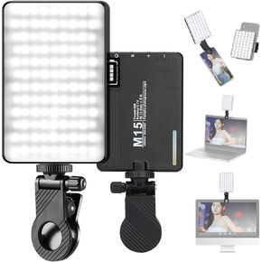 LED Camera Light, Portable Photography Video Lights Selfie Light for iPhone,Warm and Cool 3 Colors 3000-9900K, 72pcs Beads, with Cell Phone Clip, with 1/4 Standard Screw, 1500mAh Rechargeable CRI 80