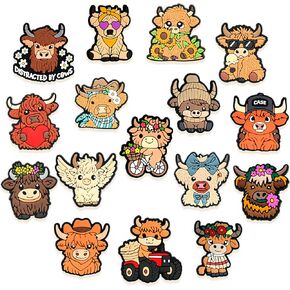 Highland Cow Shoe Decoration Charms ، Highland Cow Shoe Charms ، Hove Animal Shoe Charms ، Accessories for Shoes Bracelet Wristband Sandals ، Gifts for Birthday ، Party ، Holiday