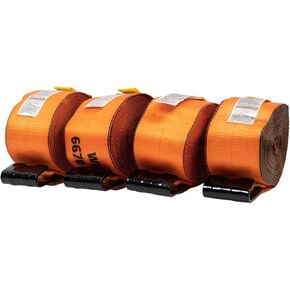 Mytee Products (10 Pack) Winch Straps 4" x 30' - High Abrasion Orange Heavy Duty Tie Down w/Flat Hook Extreme WLL# 6670 lbs | 4 Inch Cargo Control for Flatbed Truck Utility Trailer