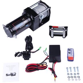 OCPTY 12V 3000LBS Steel Wire Electric Winch for Towing ATV/UTV Off Road with Wireless Remote Control+Control Box+Roller Fairlead+Switch Assembly+Bolts+Users Manual