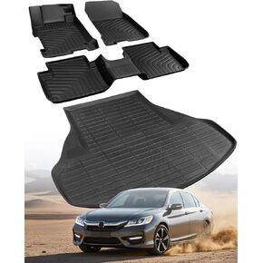الحصير الأرضية في جميع الأحوال الجوية لـ Honda Accord-2013-2017- (فقط لسيارة سيدان)-تتناسب مع بطانات السيارات المطاطية السوداء ، وملحقات المركبات المقاومة للماء للحماية الداخلية الأمامية والخلفية