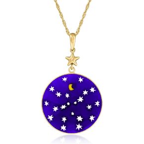 Ross-Simons Italian Blue Murano Glass Stars and Moon Pendant Necklace in 18kt Gold Over Sterling