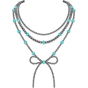 3PCS Navajo Pearl Necklace for Women Western Necklaces for Women Stackable Cowgirl Navajo Pearl Bow Necklace