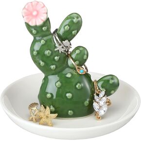 Ceramic Cactus Ring Holder Dish for Women, Jewelry Tray Ring Dish Cute Tropical Decor Trinket Rack for Rings Earrings Necklace Organizer Birthday Mothers Day Gift