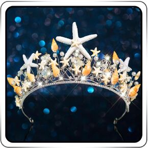 JEAIRTS Starfish Mermaid Tiaras and Crowns Silver Conch Wedding Tiara Headpiece Beach Pearl Bridal Hair Accessories for Women