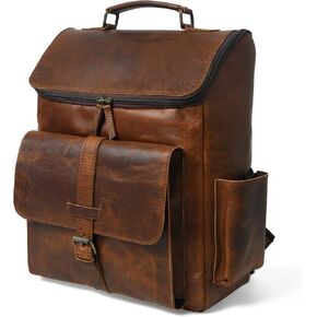 Jajmo Legacy Top Grain Leather Backpack للرجال والنساء ، حقيبة بحفال السفر 16 بوصة ، مثالية للعمل النهاري (Bourbon Brown)