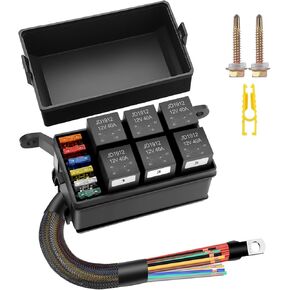 12V Relay Box 6 Way Relay Fuse Box 12 AWG Pre-Wired Waterproof 4 Pin 6 Slot ATC/ATO Fuse Relay Block Universal for Automotive Car Marine Boat