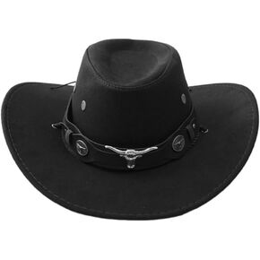 GORGLITTER Women's Straw Cowboy Hat Western Hats Cowgirl Classic Wide Brim Sun Hat for Men
