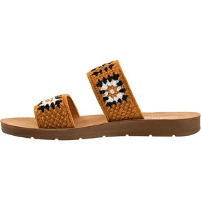 Corkys Footwear Toodles Sandal Double Strap Sandal - يضم اثنين من الأشرطة الكروشيه الملونة ، ونعل مريح ومرهف ، وتصميم سهلة ومريحة للانزلاق