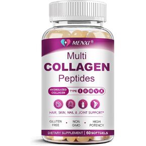 الببتيدات متعددة الكولاجين softgel للنساء والرجال - النوع الأول ، الثاني ، الثالث ، الخامس ، X - الببتيدات الكولاجين المائية مع البيوتين ، فيتامين C & Hyaluronic - دعم شعر الجلد ومفصل - غير الكائنات المعدلة وراثيا ، 120 Softgel