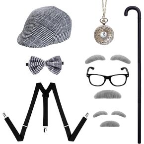 12PCS Grandpa Costume Accessories, 100 Day of School Old Man Costume, Fancy Old Man Costume Adult for Halloween Including Hat
