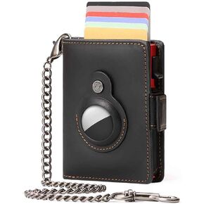 Mens Wallet Card Holder: Pop Up Aluminum Case, Genuine Leather, Smart, RFID Blocking, Slim, Minimalist, Front Pocket - 9-12Capacity | ID Window | Cash Slot