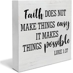 Faith Wood Box Sign Decor Desk Sign Bible Verse Wooden Box Block Sign Rustic Home Bedroom Living Room Shelf Wall Decoration