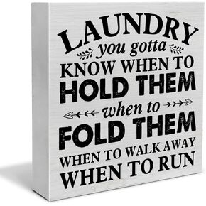 Laundry Room Decorative Wooden Box Sign Laundry You Gotta Know When to Hold Them Wood Block Plaque Decor Farmhouse Home Shelf or Wall Display 5x5 Inches
