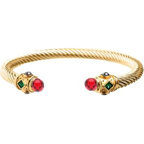 Harlorki Personalized Twisted Stainless Steel Cable Wire Shiny Red Rhinestone Charm Bracelet Wrist Bangle Cuff Fashion Jewelry for Men Women