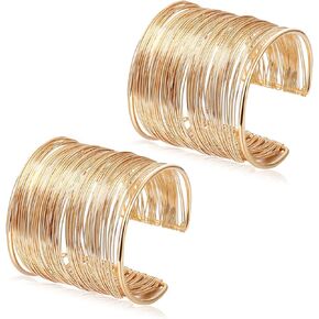 سوار Eielo 2 PCS سوار الكفة الذهبية للنساء مفتوحة سوار التفاف الكفة معصم
