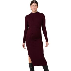 Ripe Women's Maternity Nella Rib Nursing Knit Midi Dress Maroon X-Large
