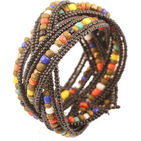 Touchstone Indian Colorful Bead Bracelet Bollywood Beaten Metal Beads Openable Broad Cuff Bracelet in Gold or White Tone for Women.