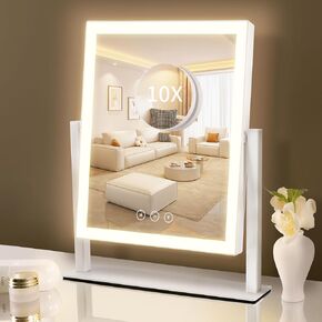 Vanity Mirror with Lights, Makeup Mirror with Lights Three Color Lighting Modes, Dimmable Touch Screen, Detachable 10X Magnifying Mirror, 360°Free Rotation,White