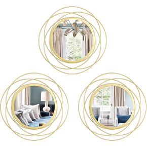 3 Set 13 inch Gold Circle Mirrors Wall Decor Iron Frame Wire Mirror Metal Circular Mirror Home Decor Hanging Mirrors for Room/Bedroom/Bathroom/Entryway