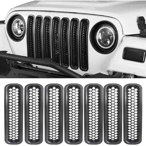 Front Mesh Grille Cover Guard Clip-in Compatible with Jeep TJ Wrangler & Wrangler Unlimited 1997-2006
