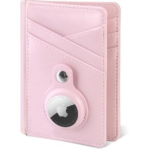 Miroddi Wallet with AirTag Holder, Credit Card Holder Wallet for Women, Leather Front Pocket Wallet, Minimalist Bifold Wallet, 9 Card Slots and 4 Storage Pockets, RFID Blocking, Pink