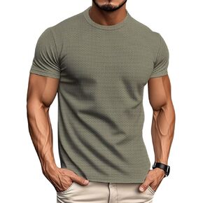 Men's T-Shirts Casual Knit Short Sleeve Crewneck Shirts Crewneck Shirts Knitted Pullover Tees in Saudi Arabia