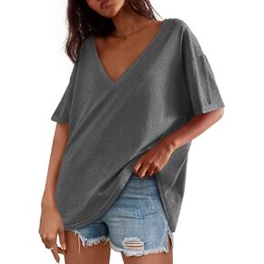 Tankaneo Womens Oversized Tshirts V Neck Short Sleeve Tops Summer Casual Loose Fit Tunic Tee Shirts