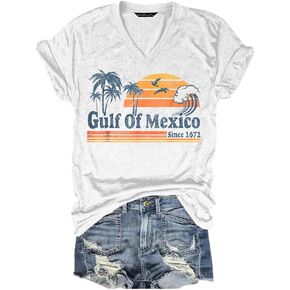 Gulf of Mexico T Shirt Graphic Mexico Shirts for Women Retro Beach Tops