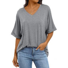 ANRABESS Women's Oversized T Shirts Short Sleeve V Neck Summer Tops Casual Loose Basic Plain Tee Shirts 2025 Clothes Outfits