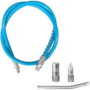 Grease Gun Accessories Kit - Includes 39" Spring Flex Grease Gun Hose Extension Non-Slip with 1/8" NPT Thread, 6" Angled Tube, Greases Sharp Type Nozzle and Greases Coupler (1 Pack)