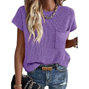 Imily Bela Summer Summer Sweeve Sweater for Women 2025 Crew Neck Ribbed Sets Strendy Pullover Tops