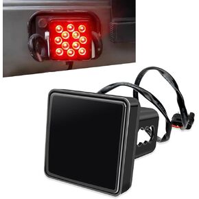 LED Red Lens Brake Light Trailer Hitch Cover, 2" Receiver Square 15 LED Super Bright Waterproof Taillight Trailer Towing External Accessories, for use Trailer RVs (Black)