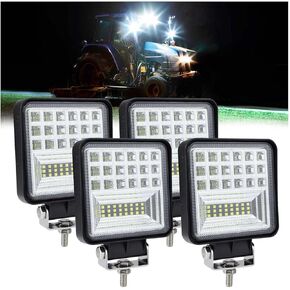 4Pcs LED Work Lights for Tractor 126W 4inch IP68 Waterproof for Truck Offroad ATV UTV RV Boat Pickup Golf Cart Snow Blower Trailer Crane Wheeler, Square Bright Pod Lights-12-24V 12000LM Fog Light