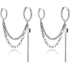 Hip Hop Stainless Steel Tube Dangle Earrings Circle Clip On Hoop Earrings,2PCS