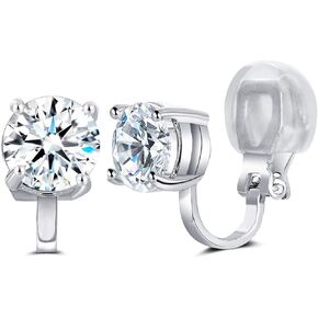 SELOVO 8mm Cubic Zirconia Prong Setting Clip on Stud Earrings Silver Tone