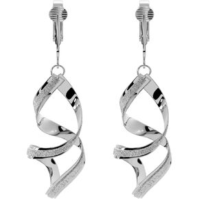 Non Pierced Clip On Silver Tone Sparkle Twist Dangling Earrings