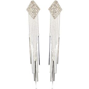 Vintage Long Metal Chain Tassel Clip on Earrings Geometric Without Piercing Ear Clips for Women Party Jewelry Gift
