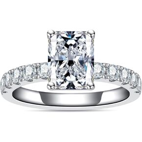 حلقات خطوبة متطورة/أميرة/إميرالد خواتم Moissanite 3.28-3.6CTTW (3CT Center Stone) D Color VVS1 White Gold Plated 925 Sterling Silver Wedding Rings for Women مع شهادة