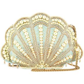 Mary Frances Seaside Beaded Crossbody Handbag Clutch with Shell Design and Pearl Accents Novelty Evening Purse, Multicolor