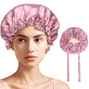 Fadachy Silk Bonnet للنساء النائمون - 22 Momme ، 100 ٪ غطاء سقف حرير التوت مع شريط التعادل ، ولف الشعر مزدوج البقاء في كل الليل